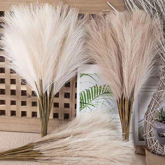 55CM 5PCS Fluffy Pampas Grass Boho Decor Flower Fake Plant Reed Simulated Wedding Party Christmas Home Decor Artificial Flower