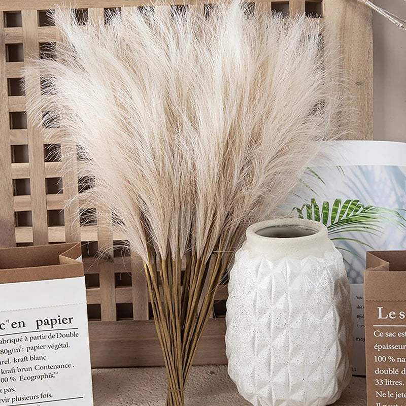 55CM 5PCS Fluffy Pampas Grass Boho Decor Flower Fake Plant Reed Simulated Wedding Party Christmas Home Decor Artificial Flower