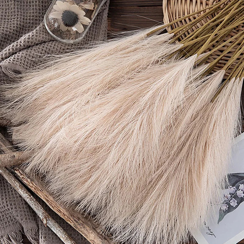 55CM 5PCS Fluffy Pampas Grass Boho Decor Flower Fake Plant Reed Simulated Wedding Party Christmas Home Decor Artificial Flower